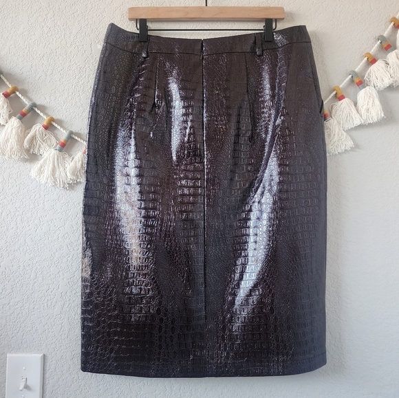 Rachel Comey Faux Leather Croc Chocolate Brown Button Down Midi Aline Skirt 16 - Picture 2 of 12